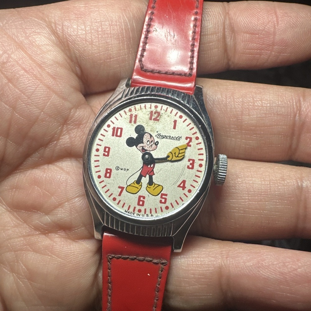 VINTAGE INGERSOLL Disney MICKEY MOUSE 29mm Unisex WATCH RARE 1940s -Repair